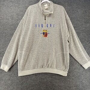 Vintage Disney Store Sweater Mens XL Tiger Gray Logo 1/4 Zip Pullover Sweatshirt